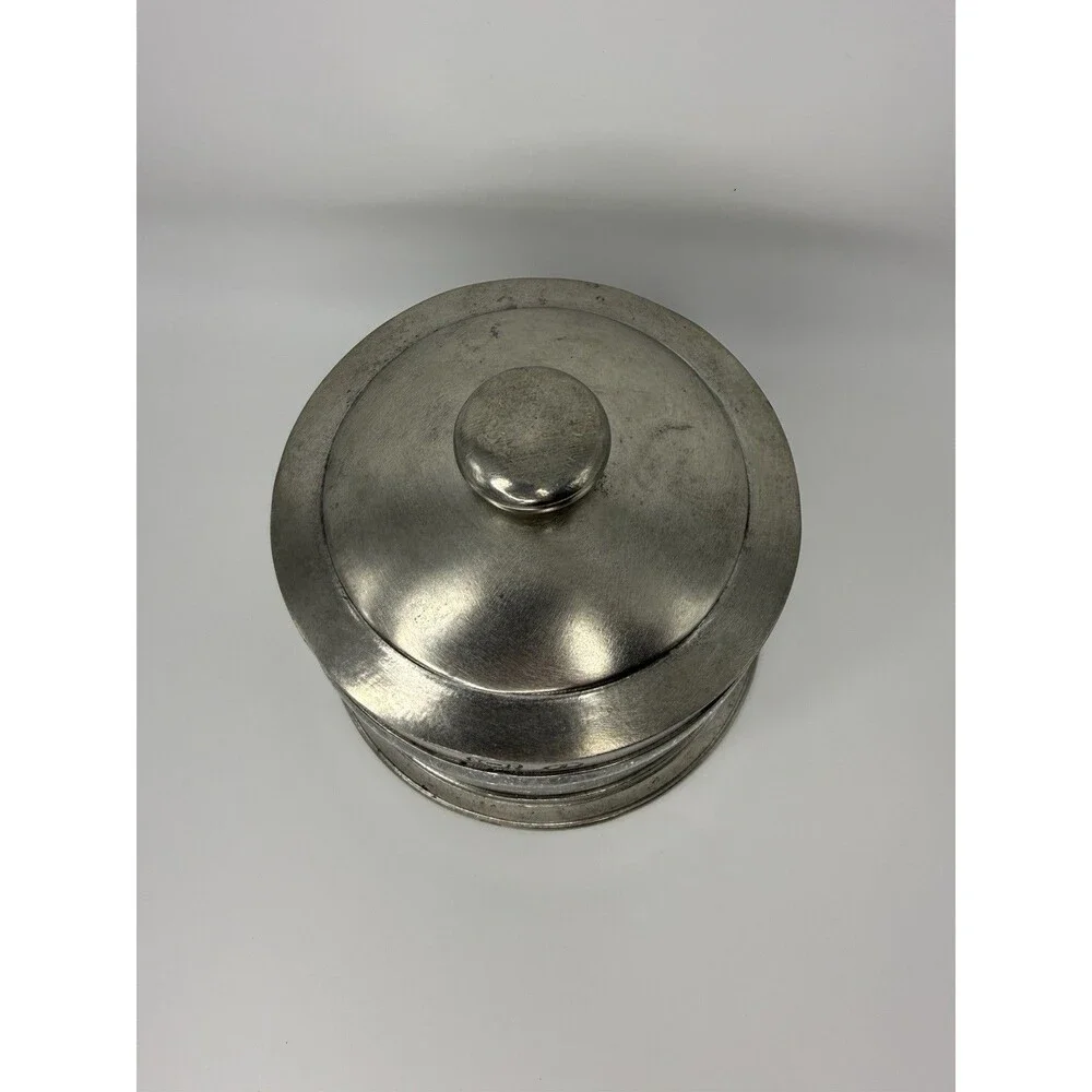 Vintage Labrazel Italian Pewter Crackle Glass Vanity Canister Crystina Jar 90s